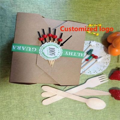 Customized Disposable Economic Friendly Kraft Paper Food Container Takeout Box With Bamboo Pick Set